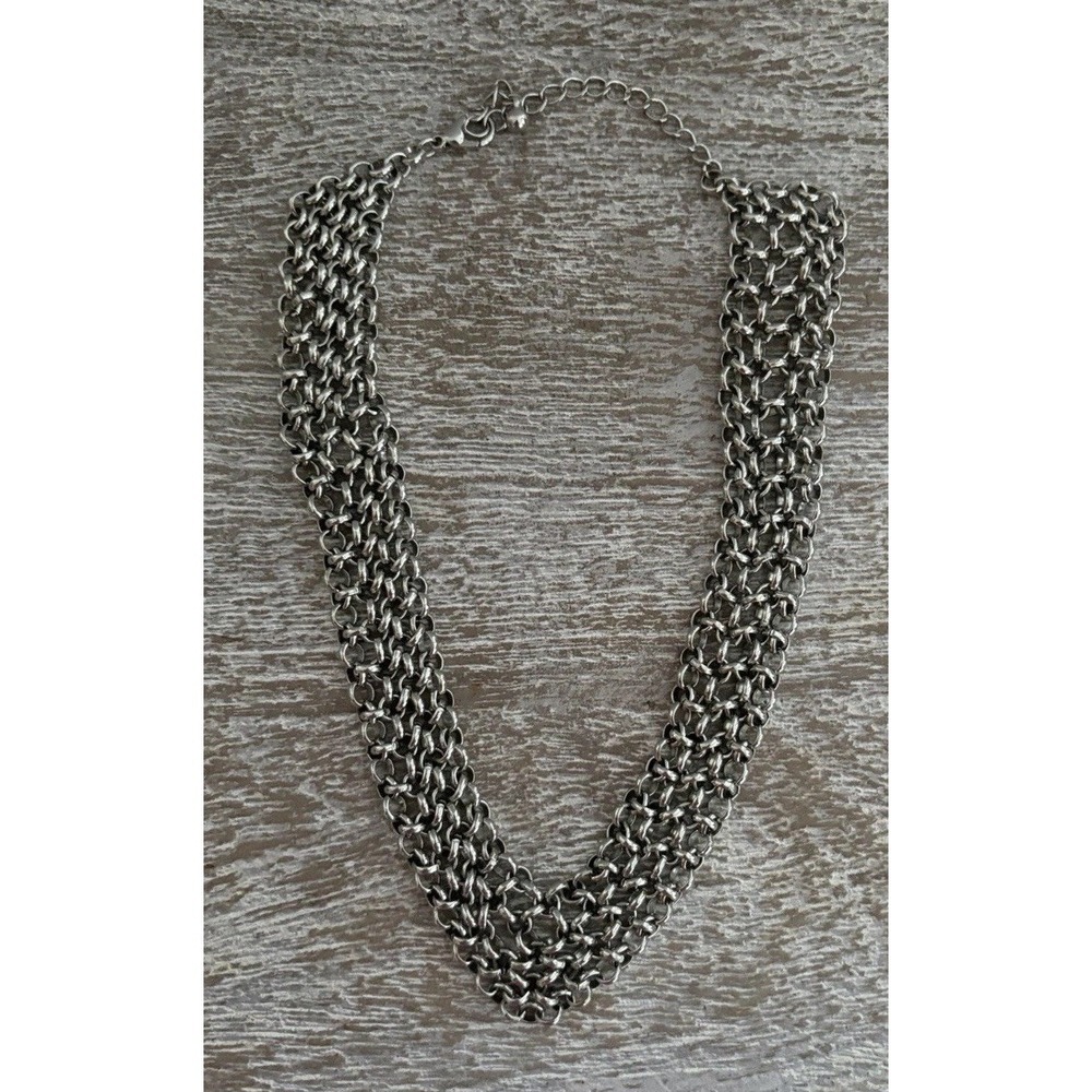 Vintage Chainmail Silver Link Chunky Statement Runway Necklace Choker Maximalist